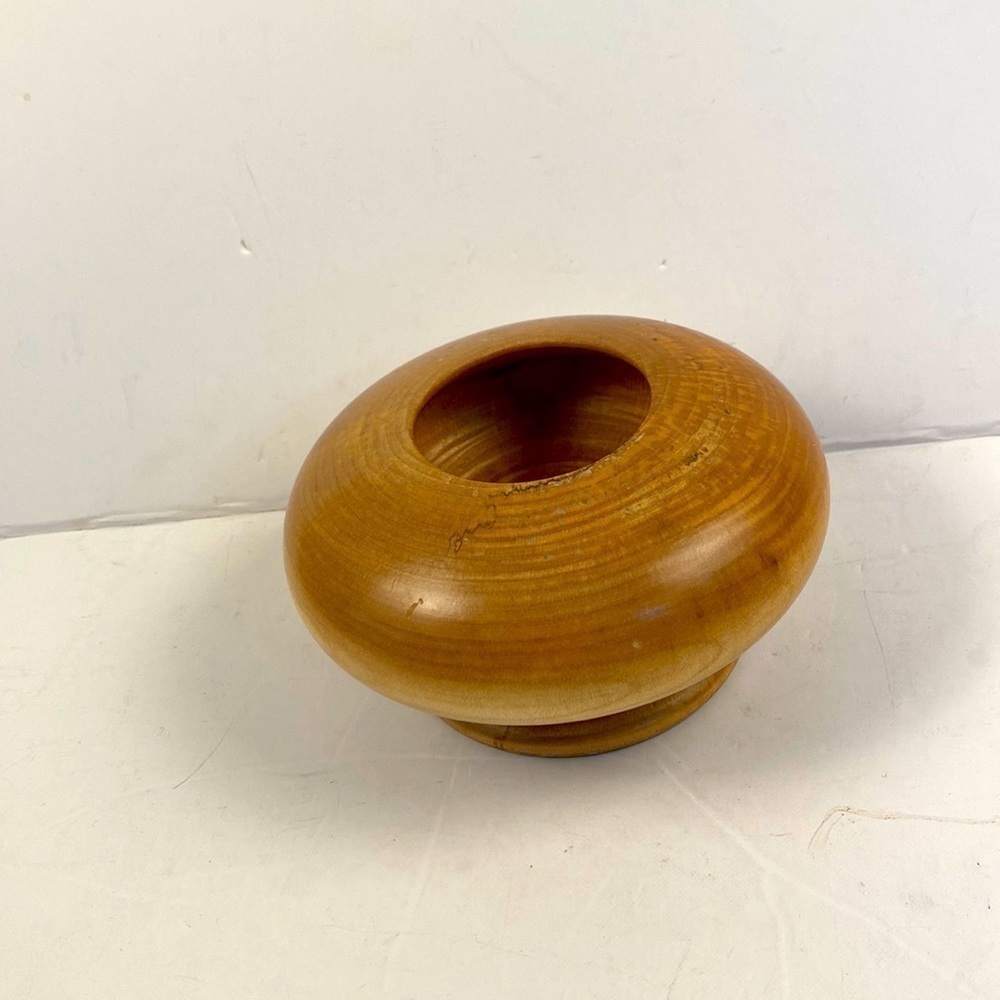 Wood candle holder round turned light pedestal carved wooden